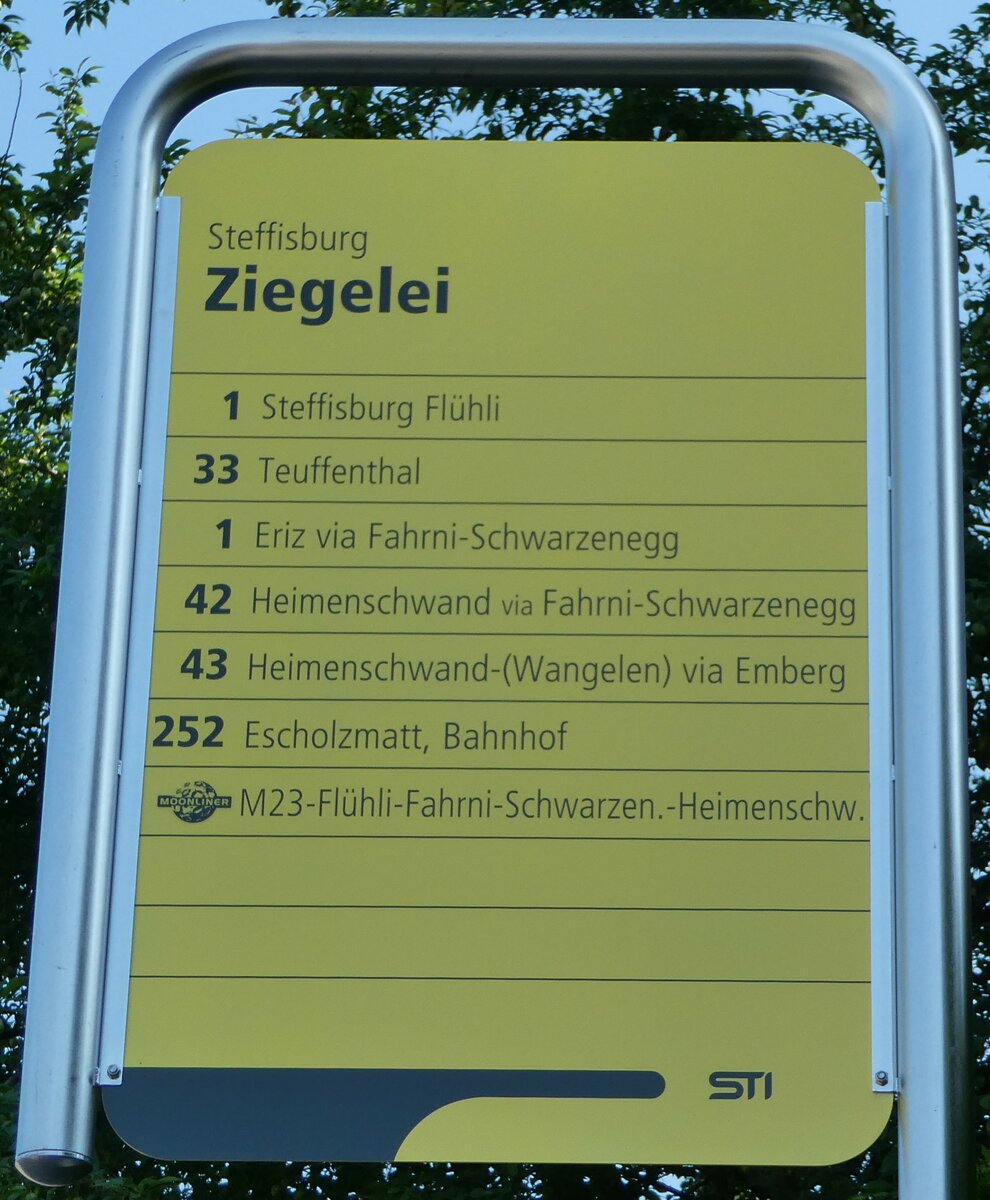 (250'829) - STI-Haltestellenschild - Steffisburg, Ziegelei - am 31. Mai 2023