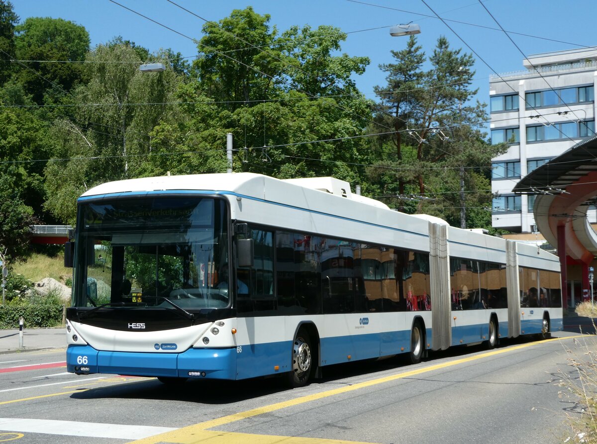(251'445) - VBZ Zrich - Nr. 66 - Hess/Hess Doppelgelenktrolleybus am 13. Juni 2023 in Zrich, Bucheggplatz