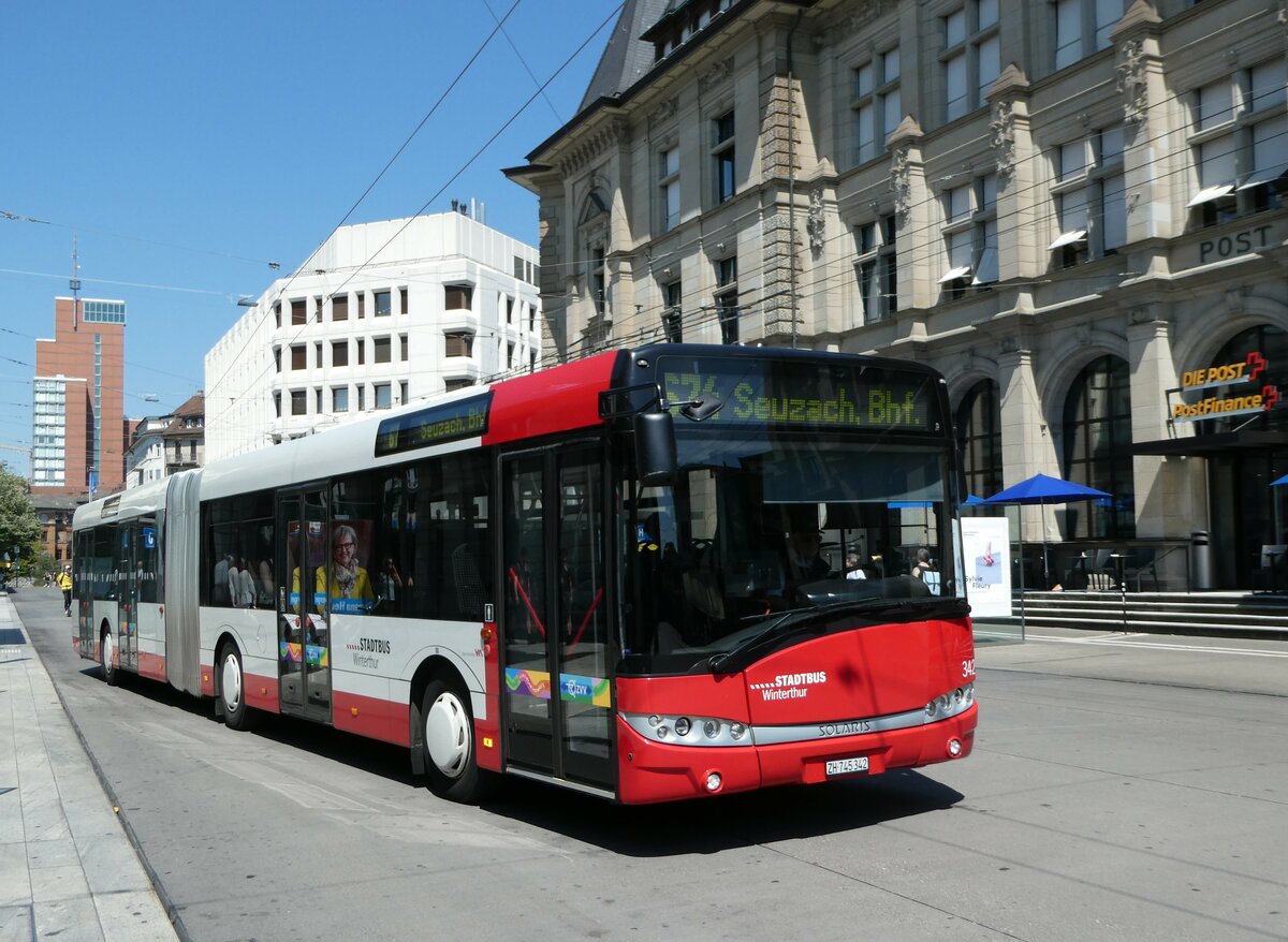(251'485) - SW Winterthur - Nr. 342/ZH 745'342 - Solaris am 13. Juni 2023 beim Hauptbahnhof Winterthur