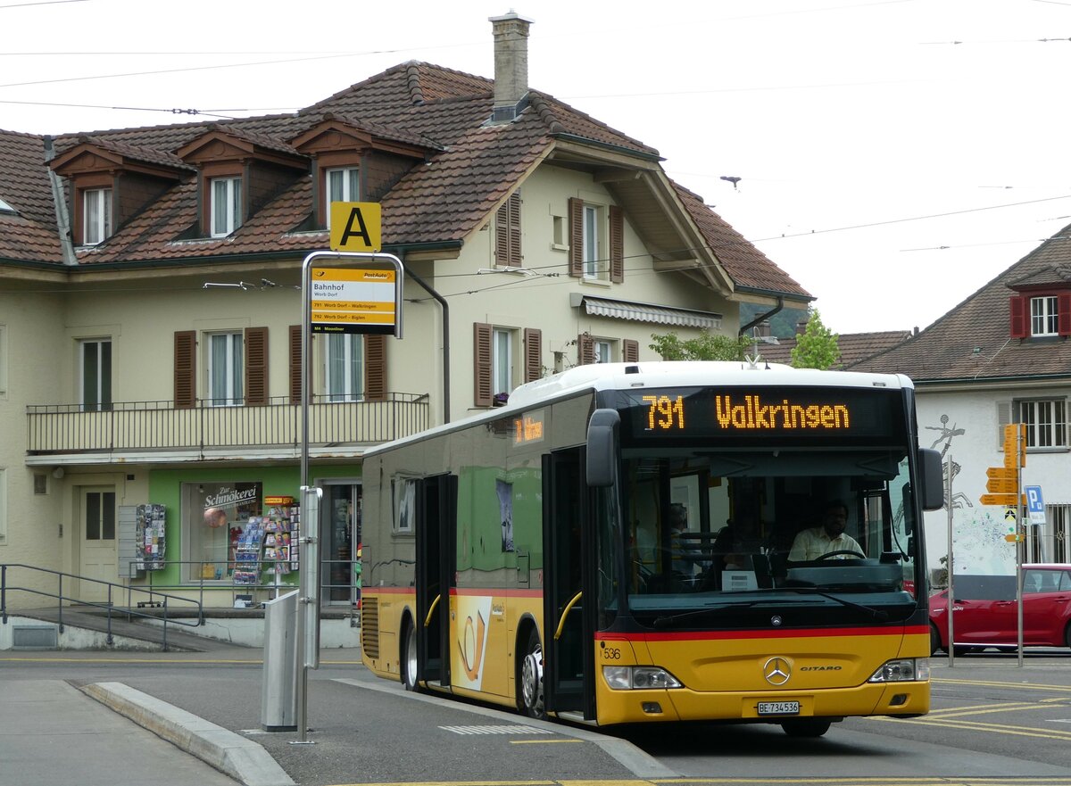 (251'876) - PostAuto Bern - Nr. 536/BE 734'536/PID 5419 - Mercedes am 22. Juni 2023 beim Bahnhof Worb