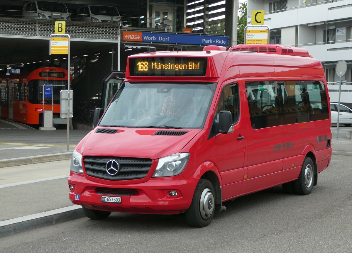 (251'878) - Bernmobil, Bern - Nr. 503/BE 653'503 - Mercedes (ex Busland, Burgdorf Nr. 402) am 22. Juni 2023 beim Bahnhof Worb Dorf