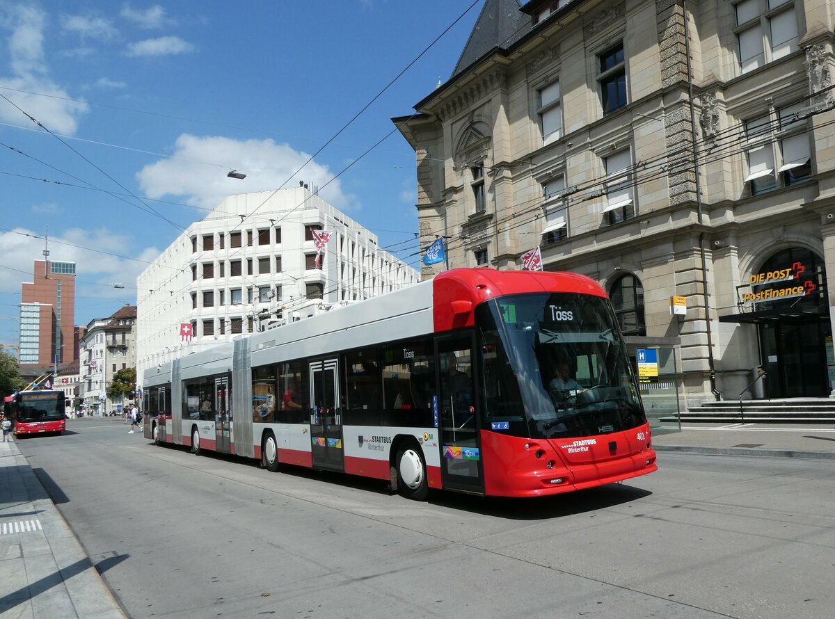 (252'315) - SW Winterthur - Nr. 401 - Hess/Hess Doppelgelenktrolleybus am 2. Juli 2023 beim Hauptbahnhof Winterthur