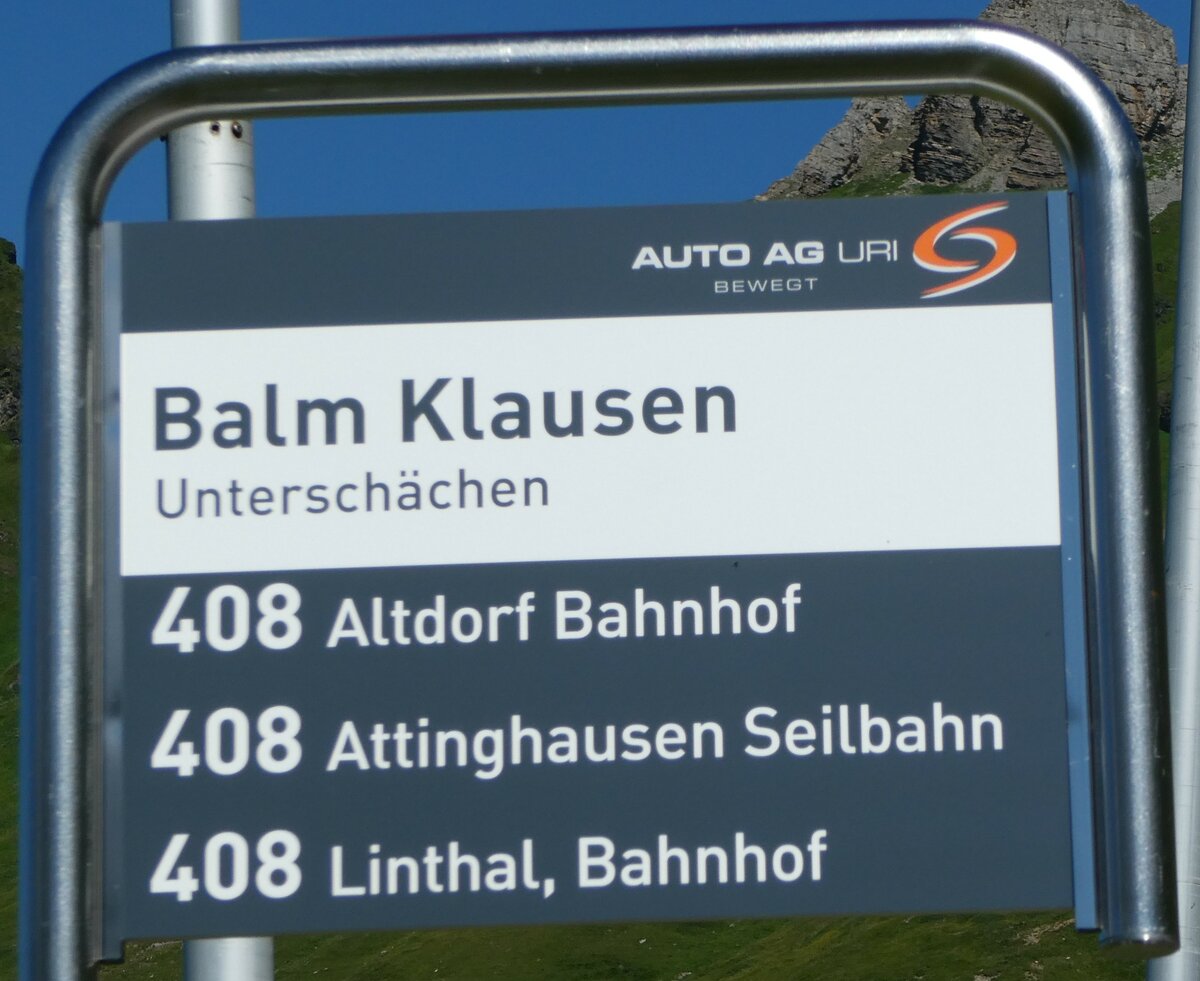 (252'697) - AUTO AG URI-Haltestellenschild - Unterschchen, Balm Klausen - am 15. Juli 2023