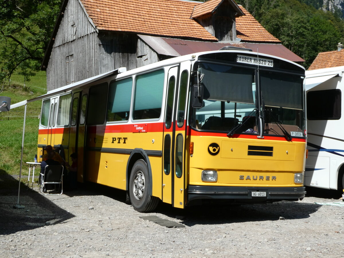 (253'934) - Gloor, Staufen - AG 6013 - Saurer/Hess (ex ALMAT, Tagelswangen; ex P 26'516) am 19. August 2023 in Hoch-Ybrig, Talstation Weglosen
