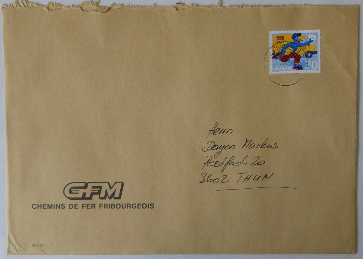 (254'070) - GFM-Briefumschlag vom 28. August 1998 am 20. August 2023 in Thun