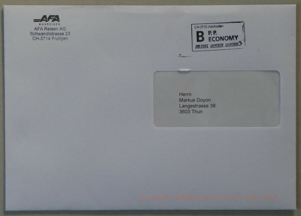 (254'158) - AFA-Briefumschlag vom 12. August 2023 am 22. August 2023 in Thun