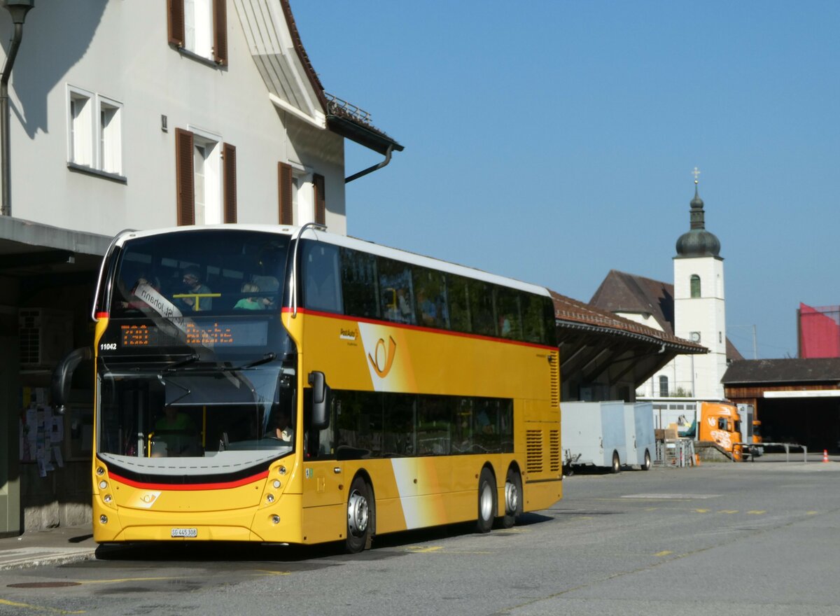 (254'949) - PostAuto Ostschweiz - SG 445'308/PID 11'042 - Alexander Dennis (ex SG 443'908) am 9. September 2023 beim Bahnhof Nesslau-Neu St. Johann