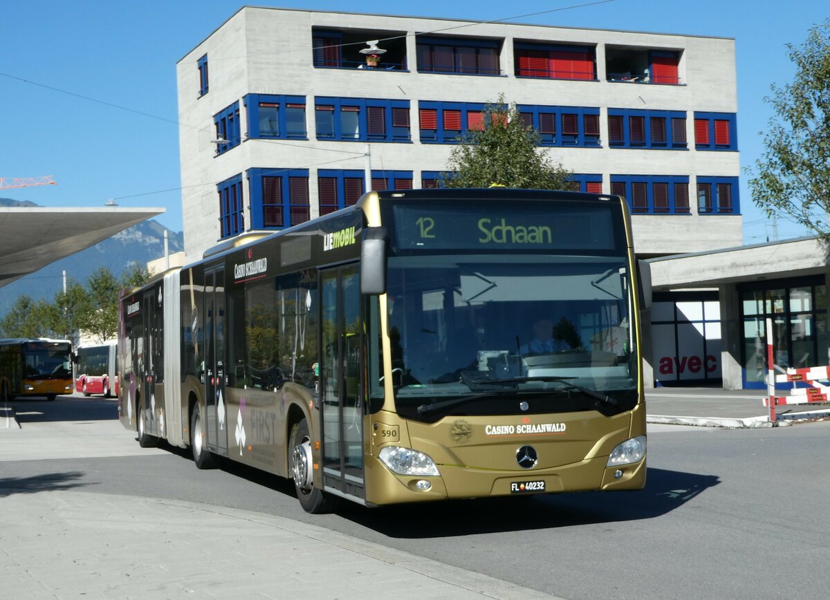 (255'624) - Aus Liechtenstein: BOS PS Anstalt, Vaduz - Nr. 590/FL 40'232 - Mercedes (ex PLA Vaduz Nr. 60/PID 10'403) am 26. September 2023 beim Bahnhof Buchs