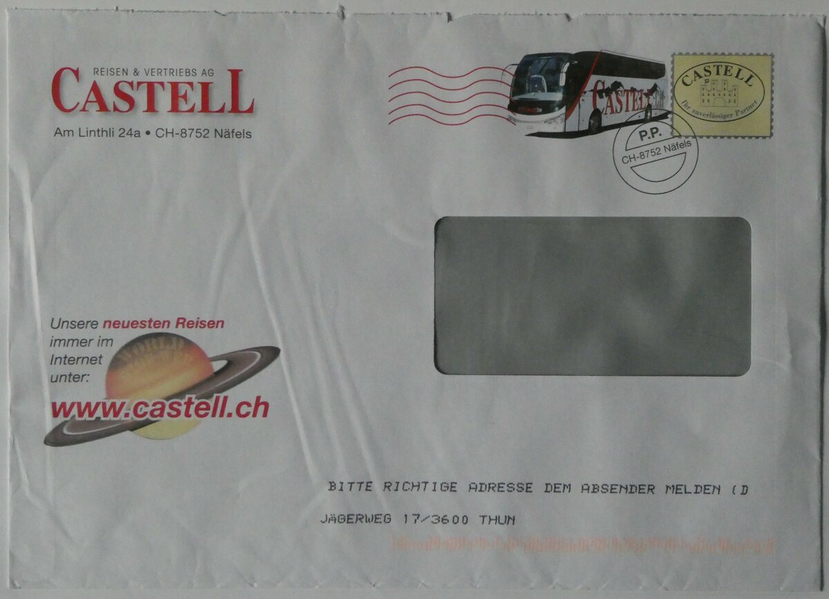 (255'804) - Castell-Briefumschlag am 2. Oktober 2023 in Thun