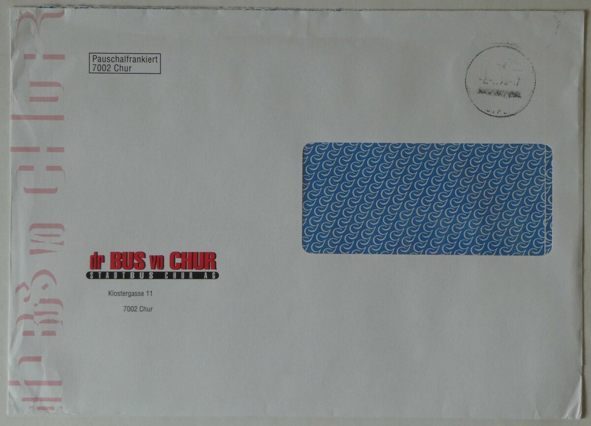 (256'054) - dr BUS vo CHUR-Briefumschlag vom 2. September 1998 in Thun