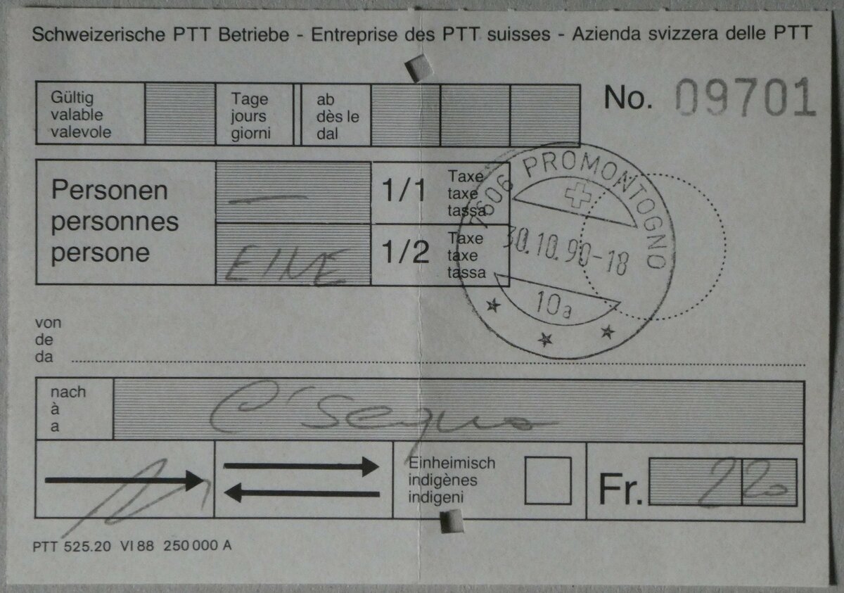 (256'680) - PTT-Einzelbillet am 5. November 2023 in Thun