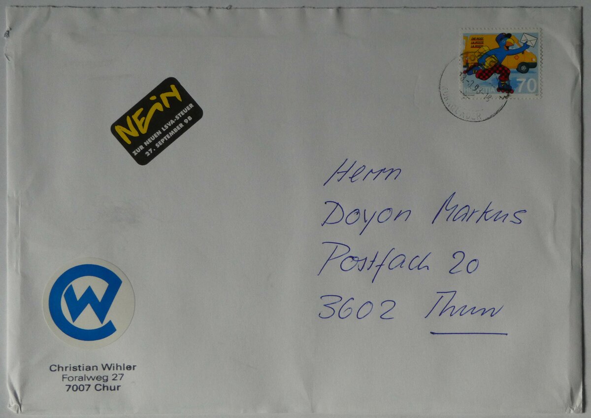 (256'681) - Wihler-Briefumschlag vom 18. August 1999 am 5. November 2023 in Thun