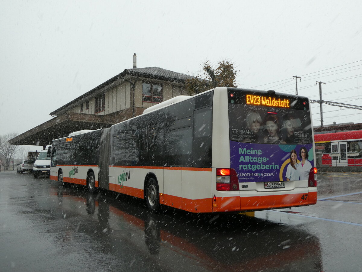 (257'296) - Regiobus, Gossau - Nr. 47/SG 332'551 - MAN am 28. November 2023 beim Bahnhof Appenzell