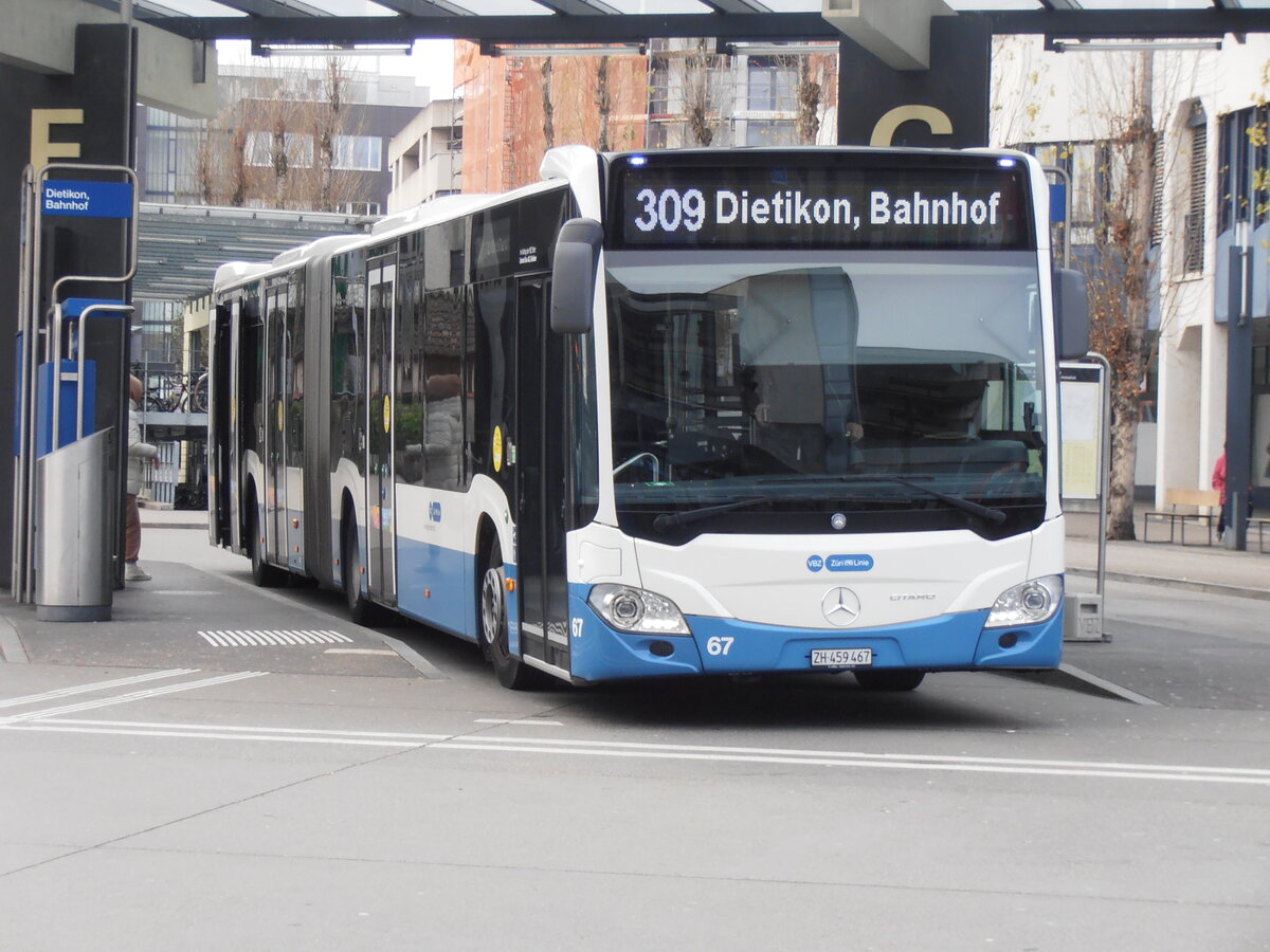 (257'715) - Limmat Bus, Dietikon - Nr. 67/ZH 459'467 - Mercedes am 19. Dezember 2023 beim Bahnhof Dietikon