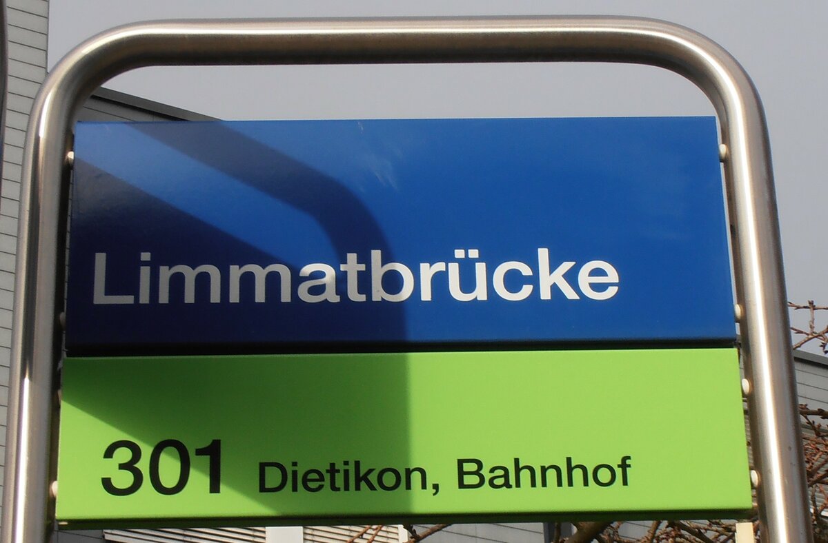(257'718) - ZVV-Haltestellenschild - Fahrweid, Limmatbrcke - am 19. Dezember 2023
