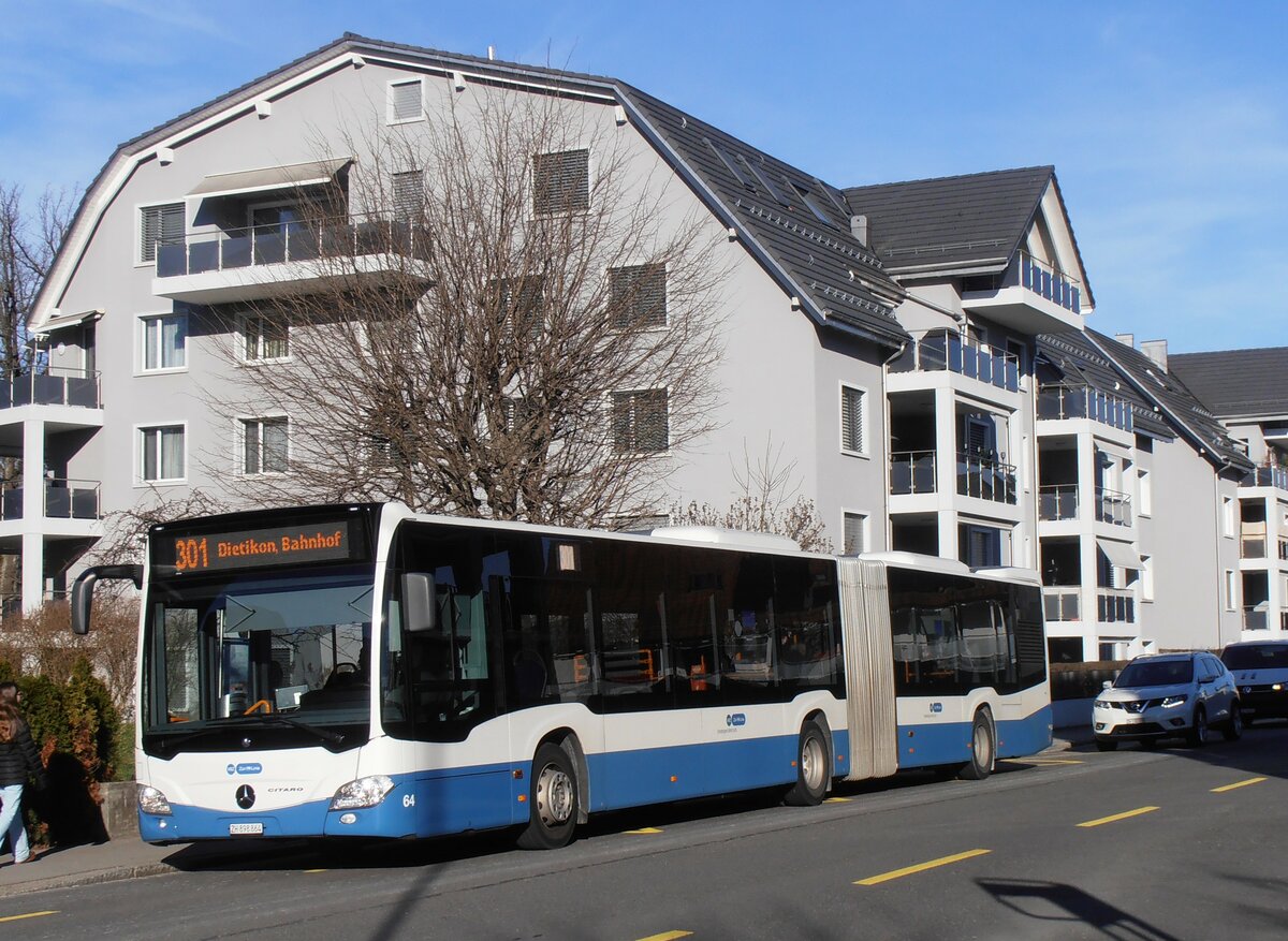 (257'722) - Limmat Bus, Dietikon - Nr. 64/ZH 898'864 - Mercedes am 19. Dezember 2023 in Fahrweid, Limmatbrcke