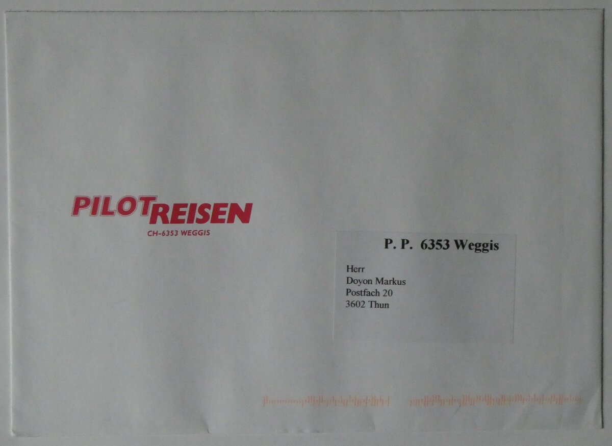 (258'501) - Pilot-Reisen-Briefumschlag am 8. Januar 2024 in Thun