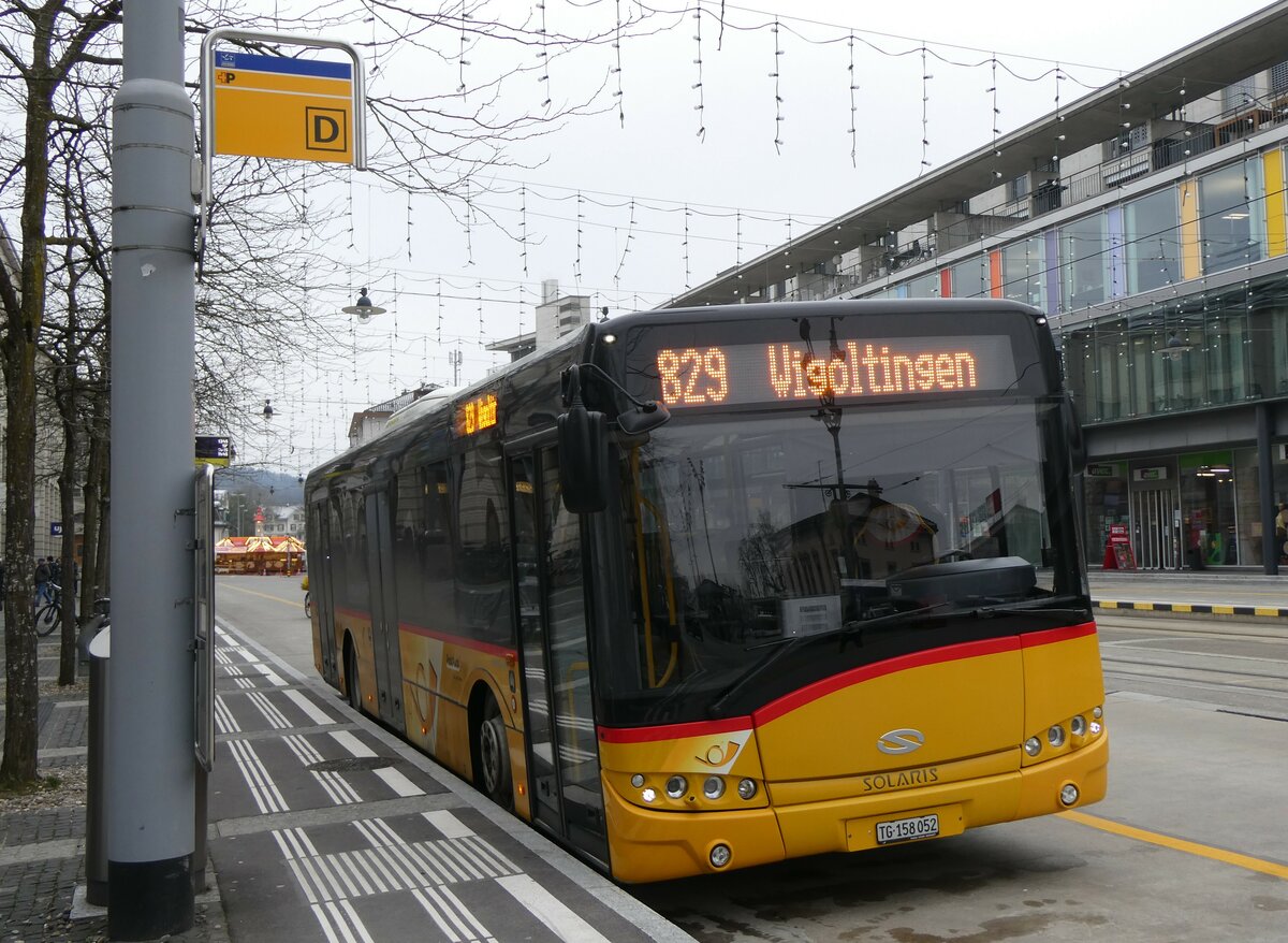 (258'539) - PostAuto Ostschweiz - TG 158'052/PID 10'078 - Solaris am 9. Januar 2024 beim Bahnhof Frauenfeld