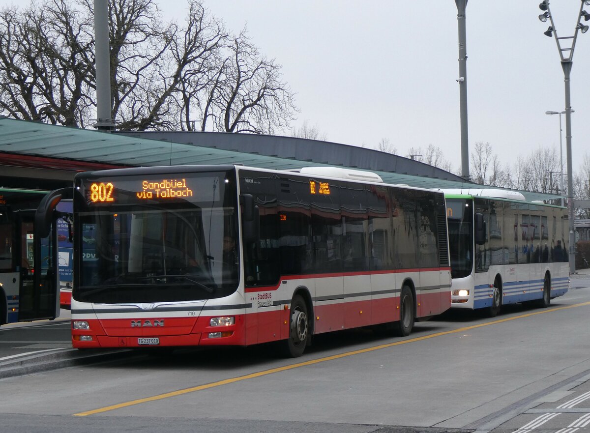 (258'557) - StadtBUS, Frauenfeld - Nr. 710/TG 237'010 - MAN (ex PostAuto Ostschweiz PID 10'034) am 9. Januar 2024 beim Bahnhof Frauenfeld