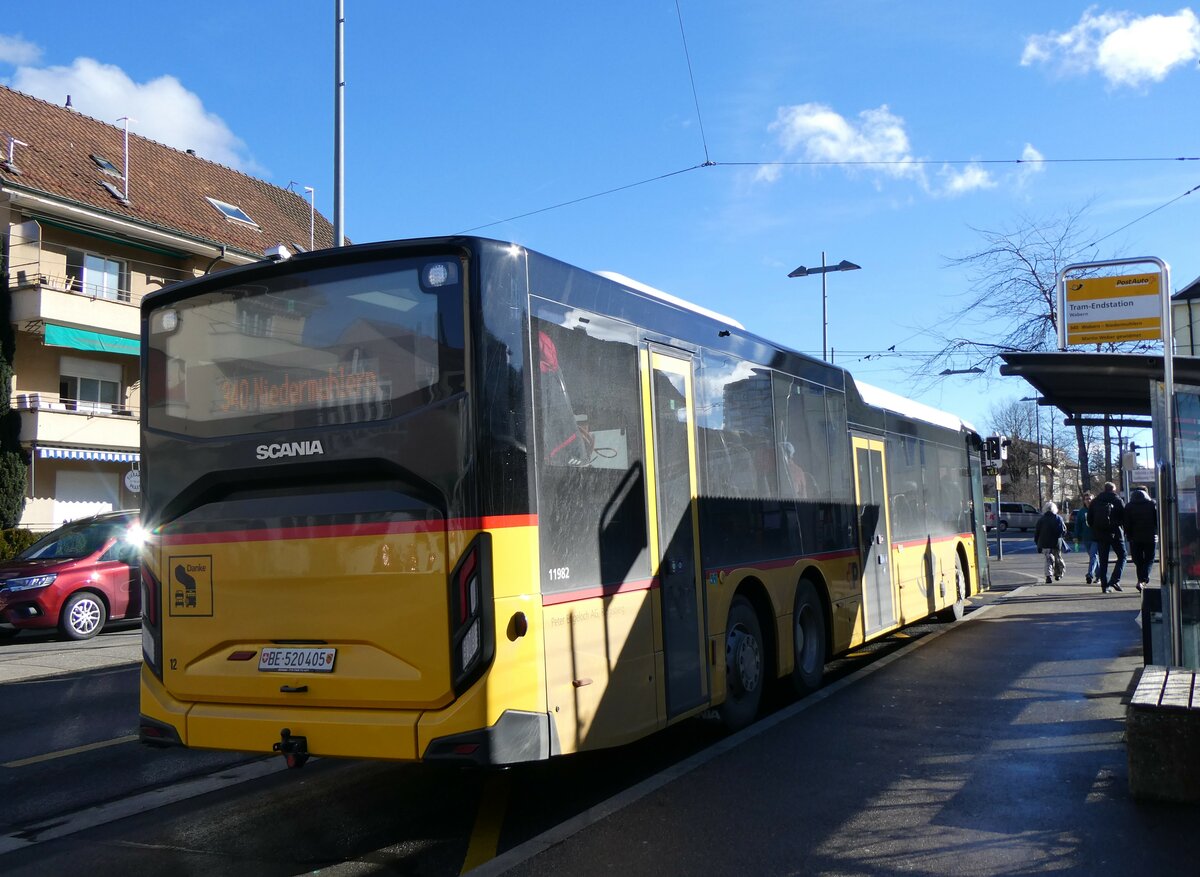 (258'897) - Engeloch, Riggisberg - Nr. 12/BE 520'405/PID 11'982 - Scania am 25. Januar 2024 in Wabern, Tram-Endstation