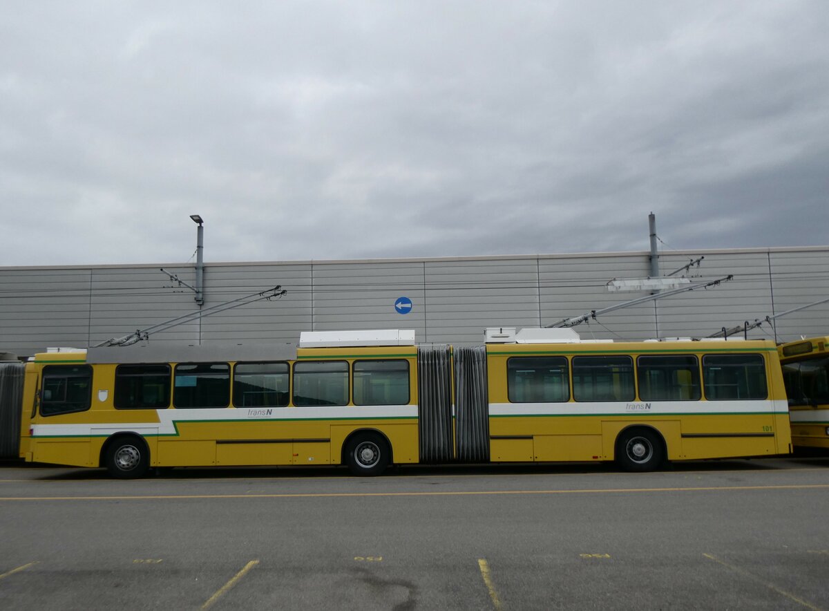 (258'951) - transN, La Chaux-de-Fonds - Nr. 101 - NAW/Hess Gelenktrolleybus (ex TN Neuchtel Nr. 101) am 26. Januar 2024 in Marin, Dpt