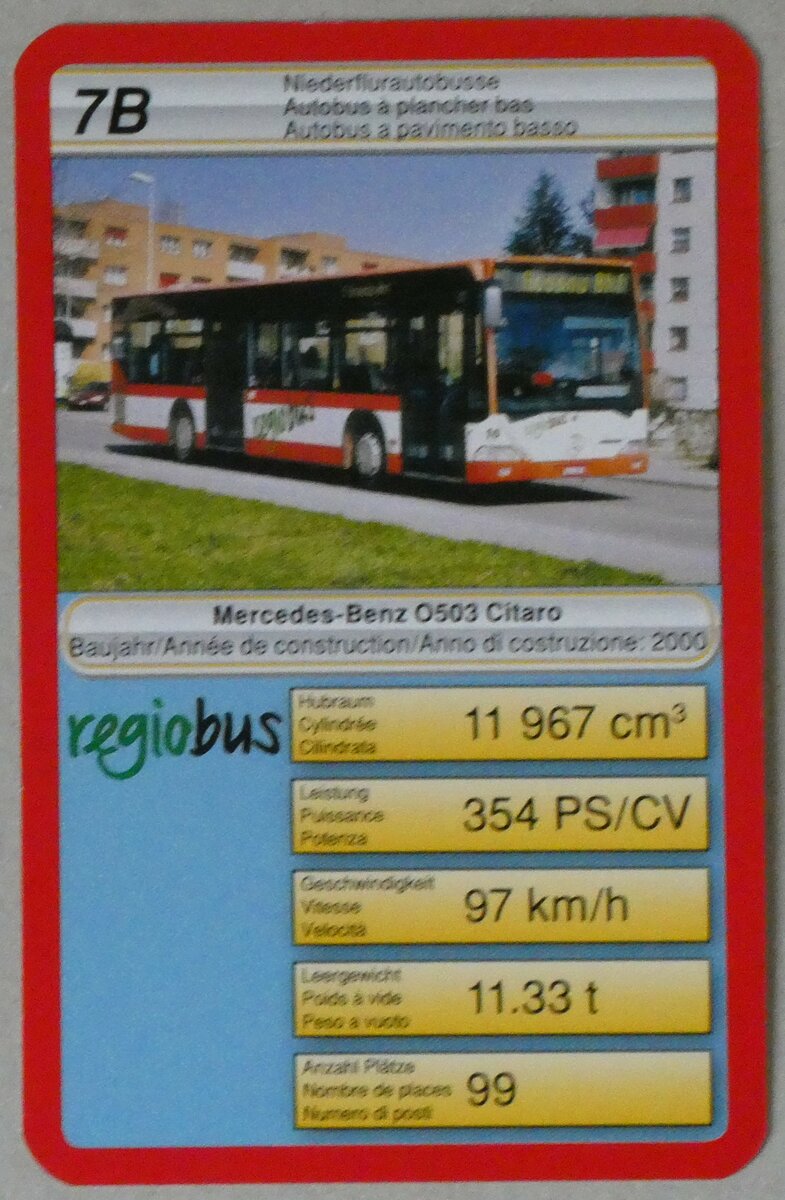 (259'137) - Quartett-Spielkarte mit Regiobus Mercedes-Benz O 530 Citaro Nr. 16 am 4. Februar 2024 in Thun