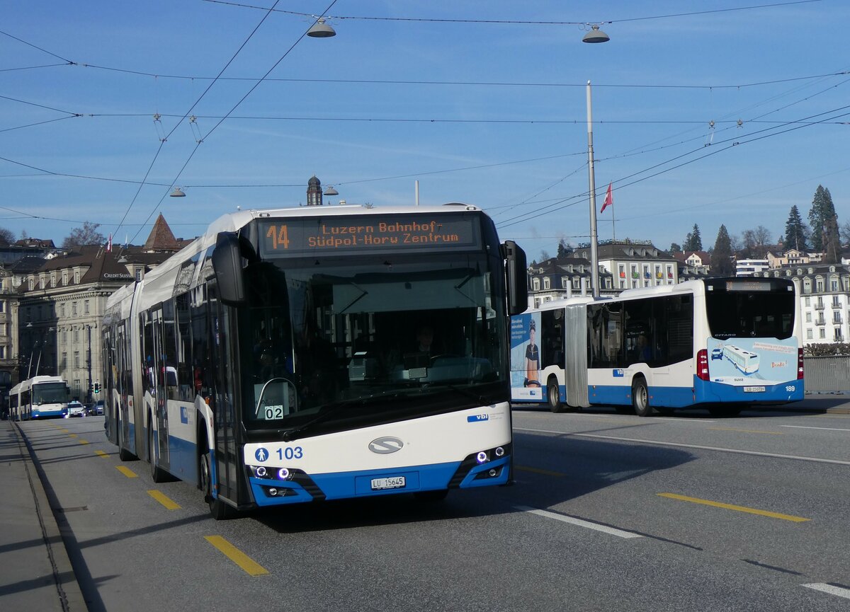 (259'175) - VBL Luzern - Nr. 103/LU 15'645 - Solaris am 6. Februar 2024 in Luzern, Bahnhofbrcke