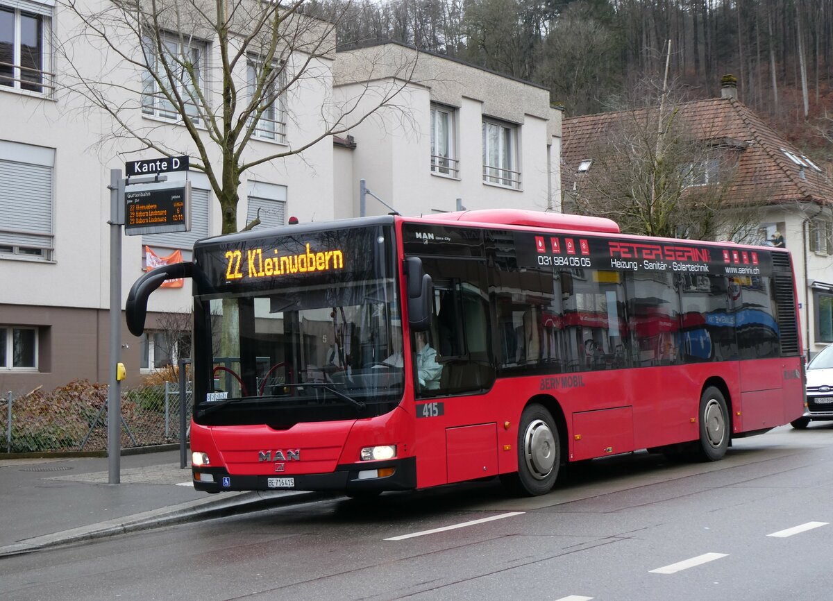 (259'218) - Bernmobil, Bern - Nr. 415/BE 716'415 - MAN am 8. Februar 2024 in Wabern, Gurtenbahn