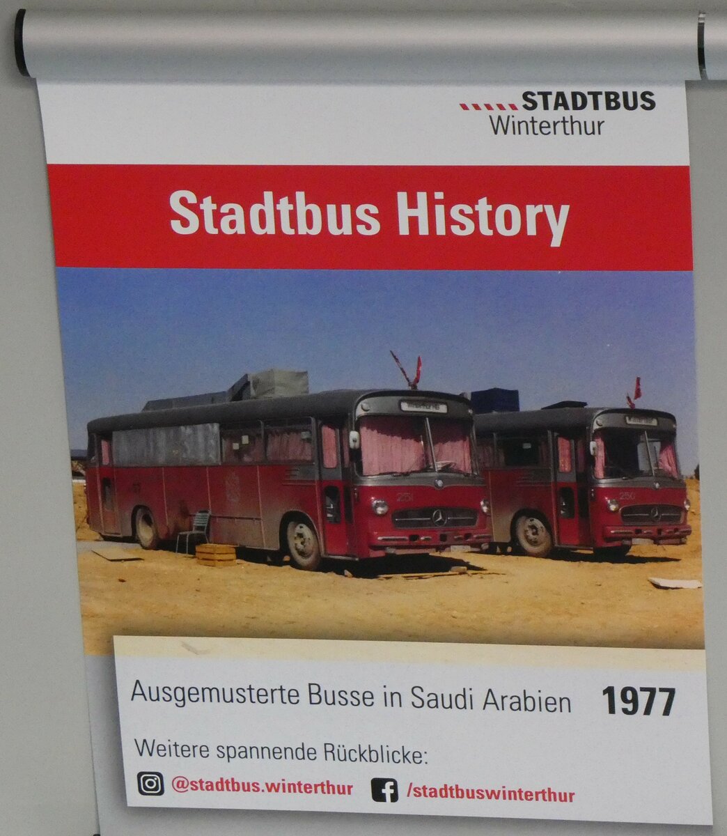 (259'608) - Plakat fr Stadbus History am 24. Februar 2024 im Bus beim Bahnhof Winterthur Wlflingen 