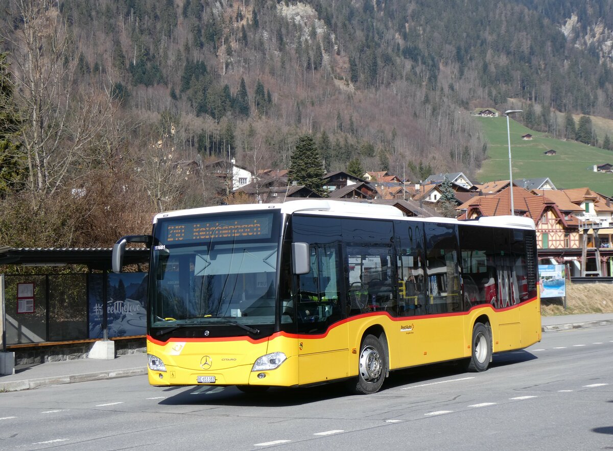 (259'794) - PostAuto Bern - BE 653'382/PID 11'681 - Mercedes (ex BE 535'079) am 29. Februar 2024 beim Bahnhof Frutigen