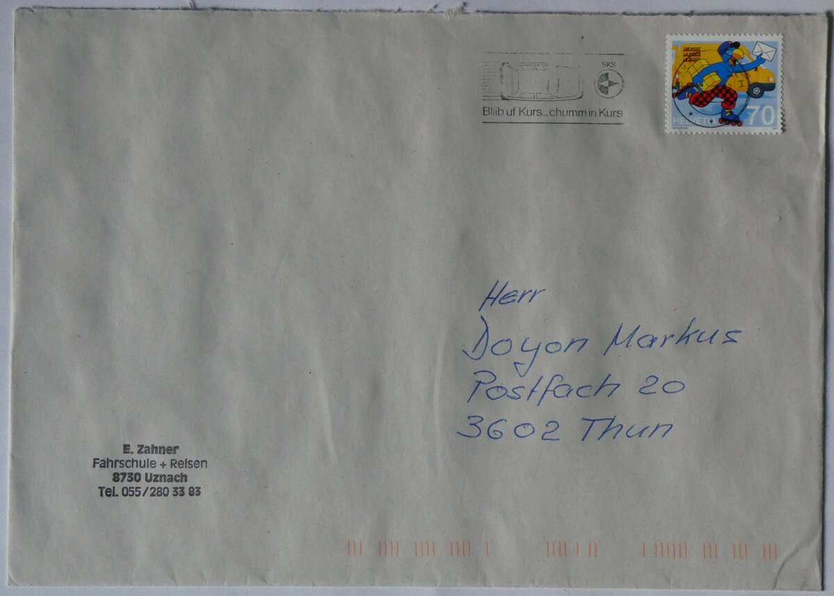 (259'904) - Zahner-Briefumschlag vom 2. August 1998 am 3. Mrz 2024 in Thun