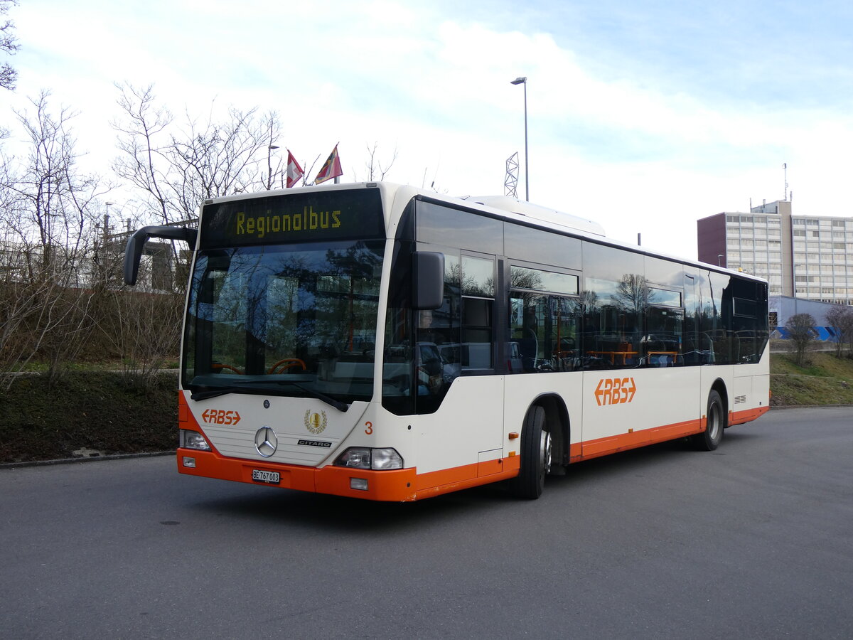 (260'088) - RBS Worblaufen - Nr. 3/BE 767'003 - Mercedes am 3. Mrz 2024 in Worblaufen, Garage (mit Zielanzeige: Regionalbus)