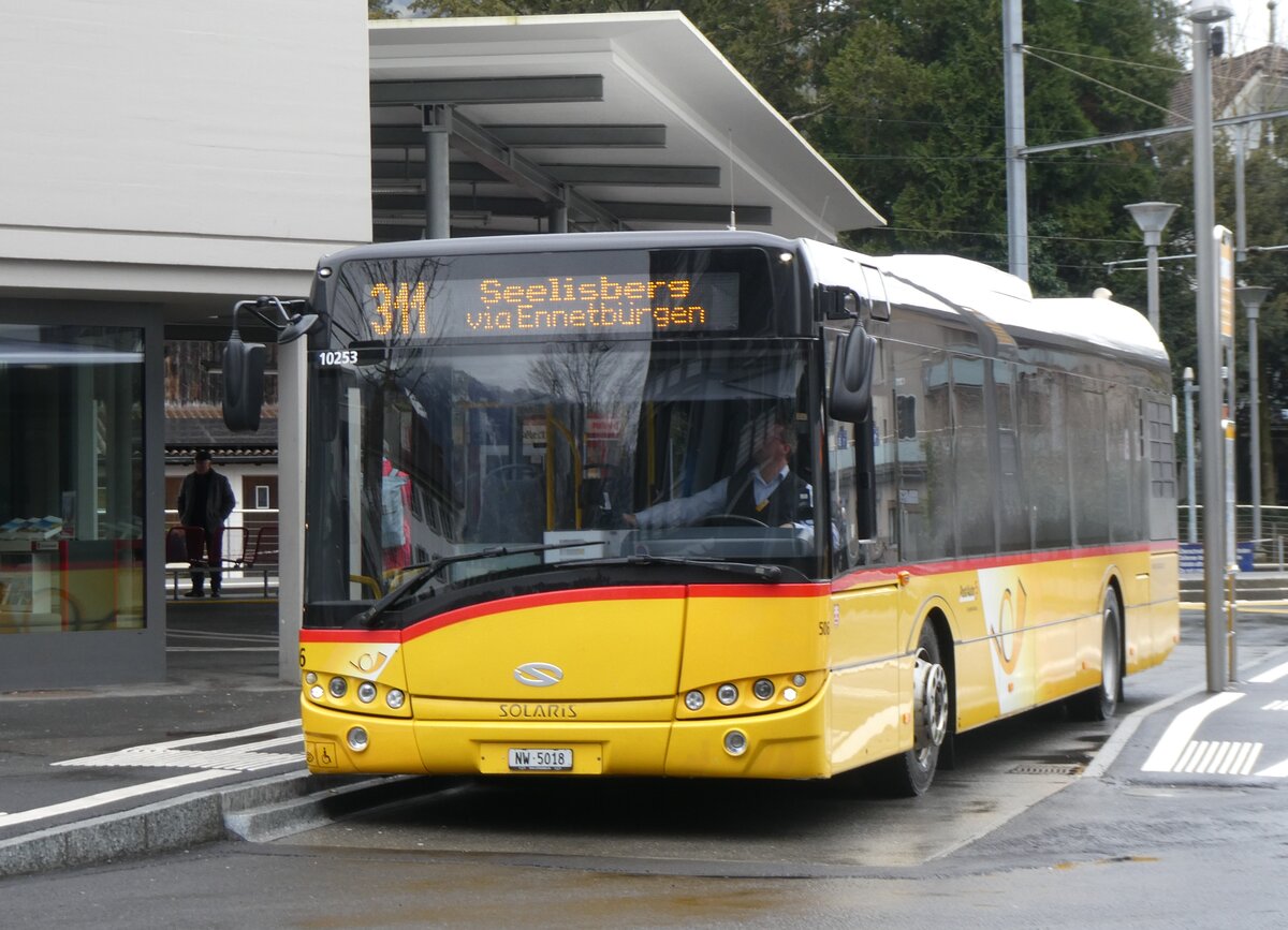 (260'290) - PostAuto Zentralschweiz - Nr. 506/NW 5018/PID 10'253 - Solaris (ex Nr. 56; ex Nr. 26; ex Thepra, Stans Nr. 26) am 12. Mrz 2024 beim Bahnhof Stans