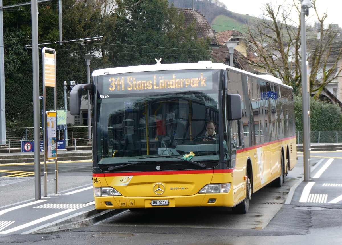 (260'314) - PostAuto Zentralschweiz - Nr. 704/NW 5219/PID 5555 - Mercedes (ex Nr. 74; ex Thepra, Stans Nr. 17) am 12. Mrz 2024 beim Bahnhof Stans