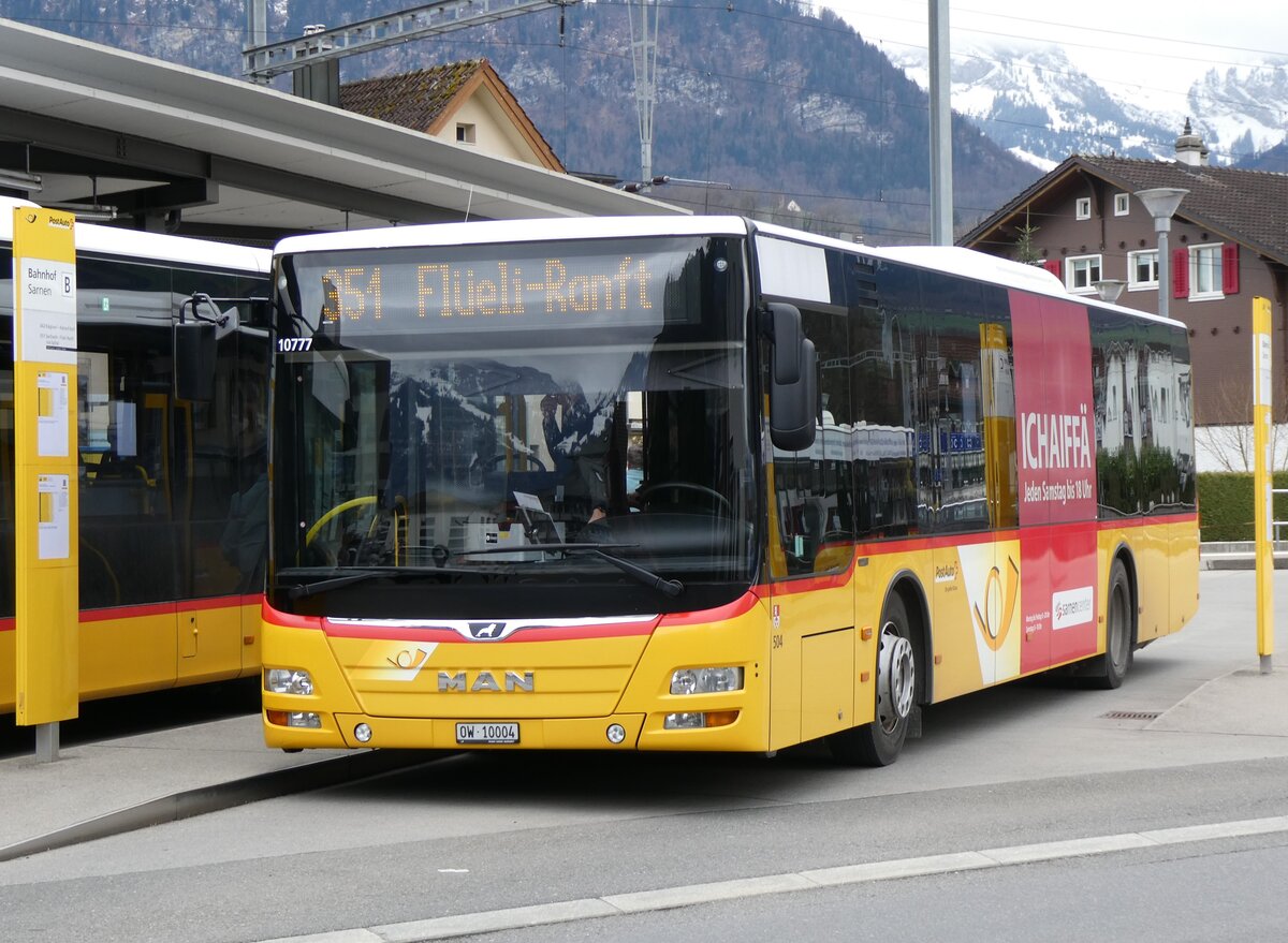 (260'329) - PostAuto Zentralschweiz - Nr. 504/OW 10'004/PID 10'777 - MAN (ex Nr. 10; ex Dillier, Sarnen Nr. 10) am 12. Mrz 2024 beim Bahnhof Sarnen