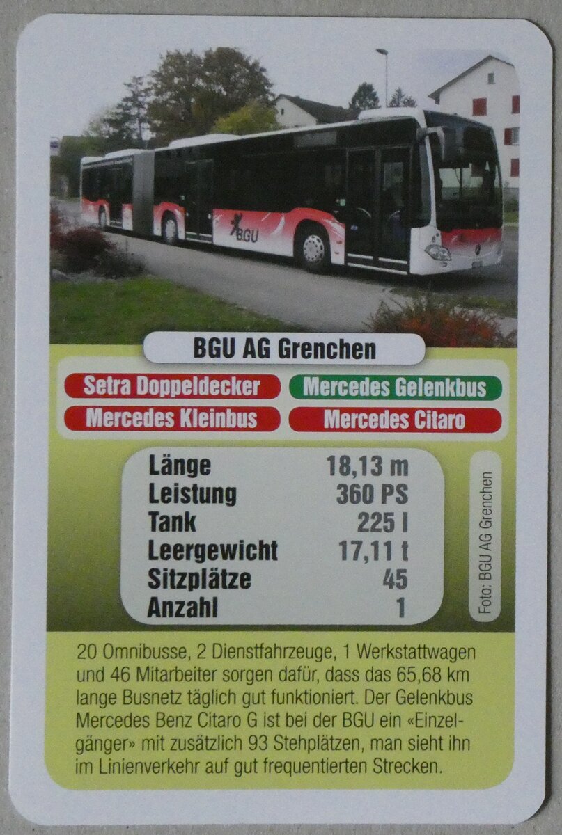 (260'394) - Quartett-Spielkarte mit Mercedes Gelenkbus Nr. 8 am 17. Mrz 2024 in Thun