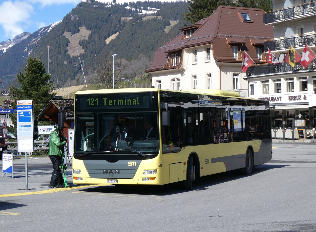 (260'503) - STI Thun - Nr. 152/BE 801'152 - MAN am 19. Mrz 2024 beim Bahnhof Grindelwald
