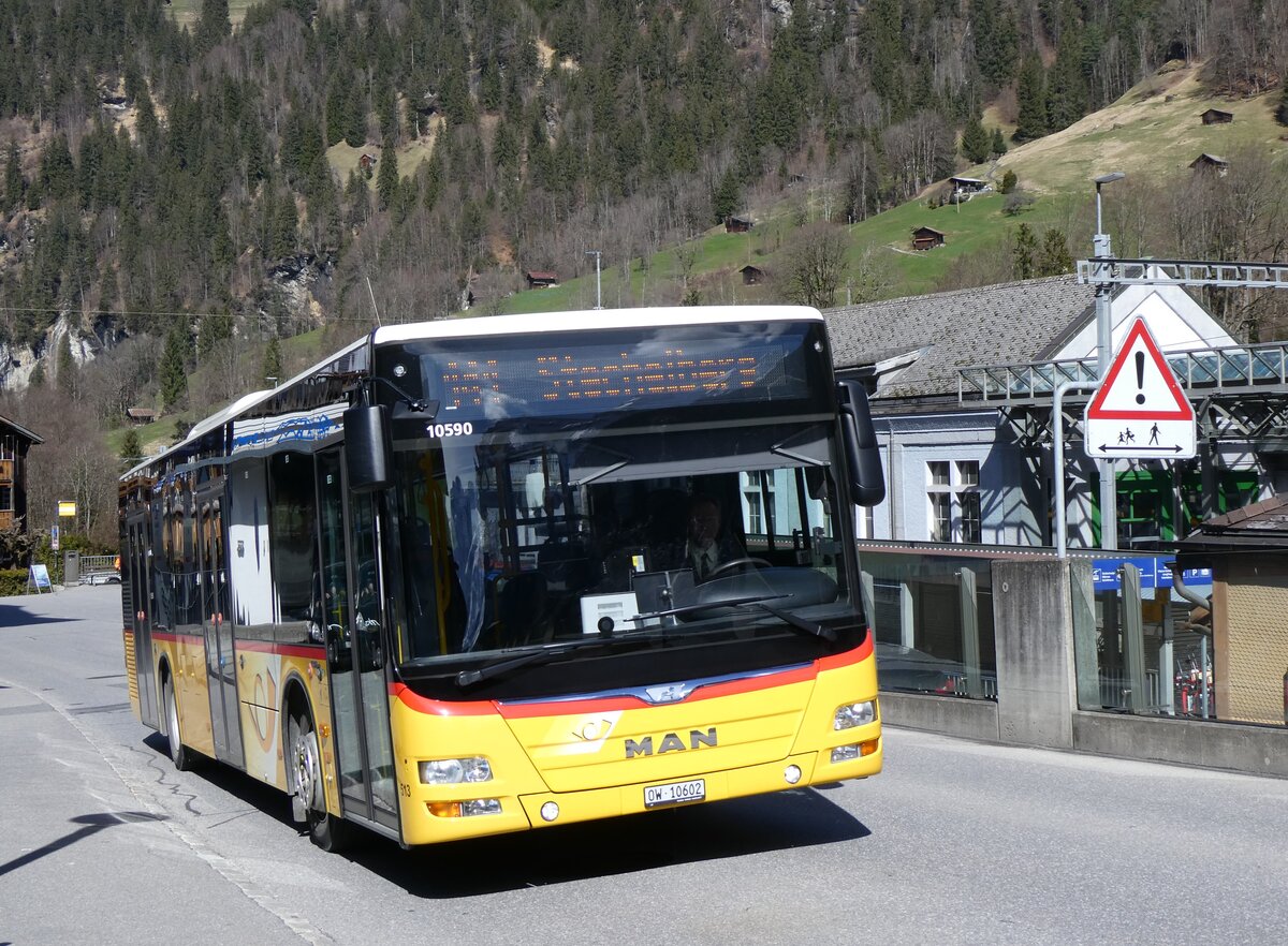 (260'568) - PostAuto Zentralschweiz - Nr. 513/OW 10'602/PID 10'590 - MAN (ex Nr. 2; ex Dillier, Sarnen Nr. 2) am 19. Mrz 2024 beim Bahnhof Lauterbrunnen