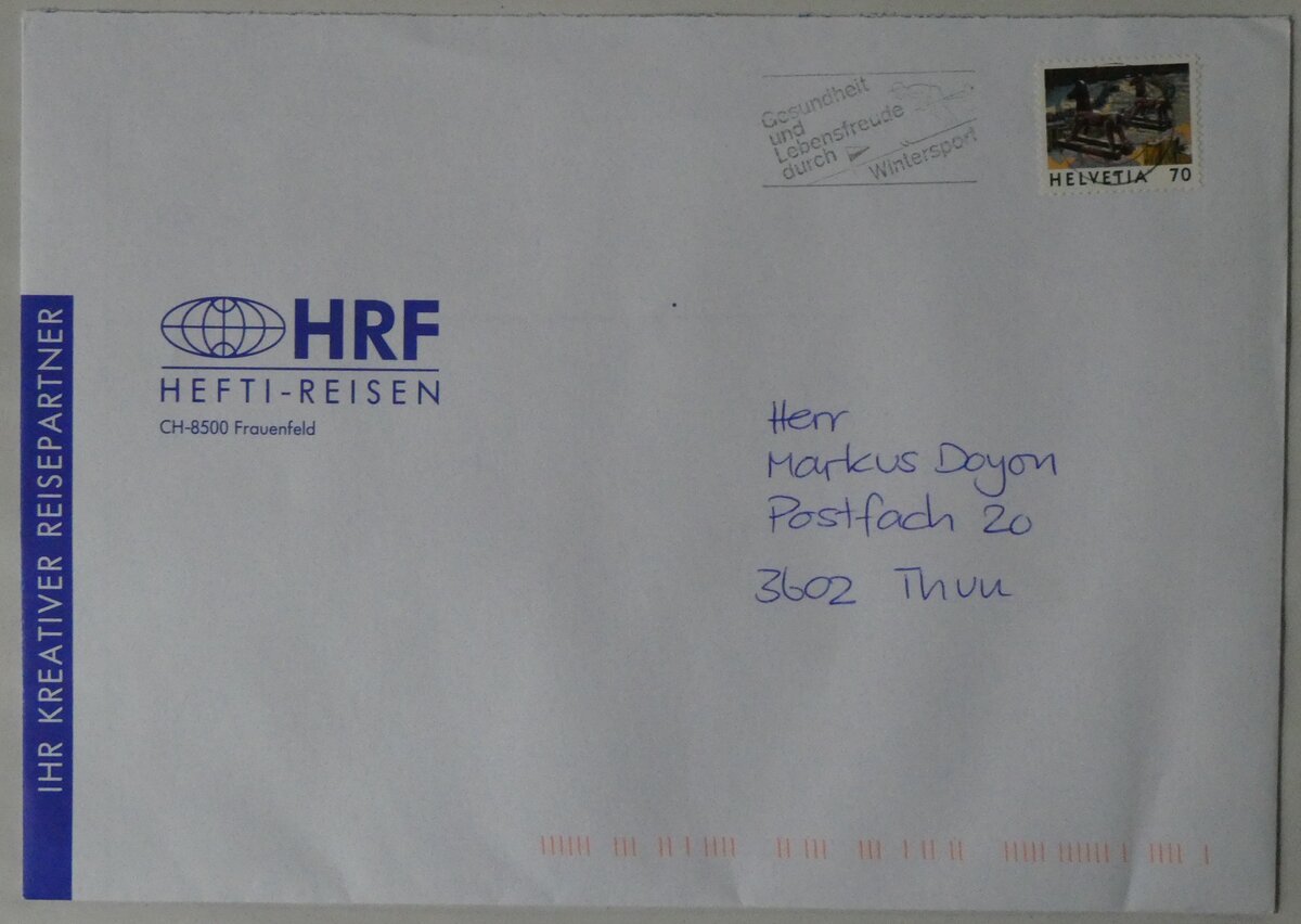 (260'865) - Hefti-Briefumschlag von 1998 am 31. Mrz 2024 in Thun