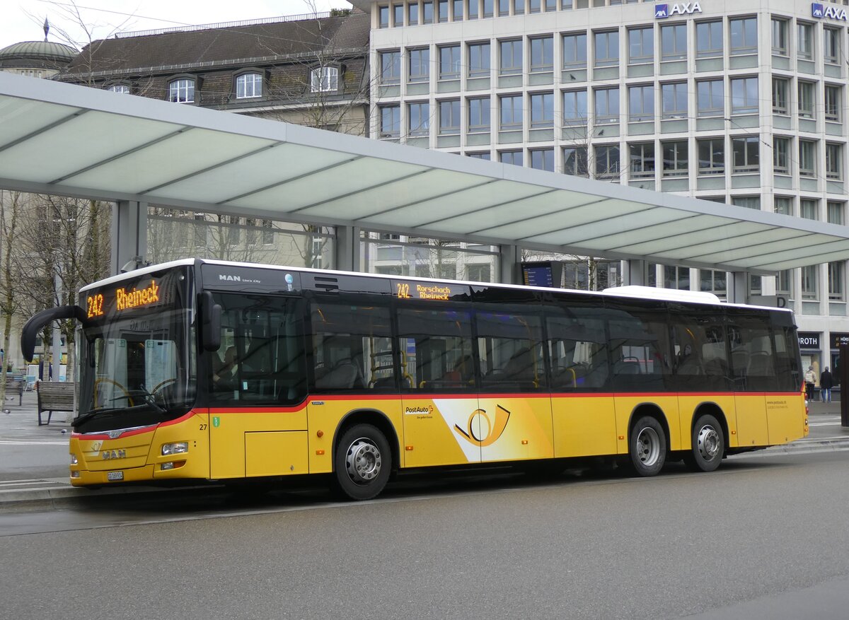(260'915) - Eurobus, Arbon - Nr. 27/SG 169'914/PID 10'174 - MAN (ex Schwizer, Goldach Nr. 27) am 1. April 2024 beim Bahnhof St. Gallen