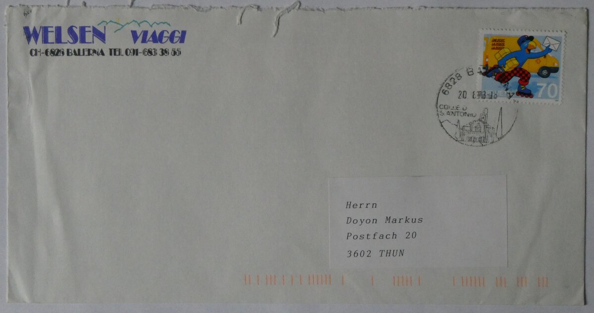 (261'079) - Welsen-Briefumschlag vom 20. August 1998 am 7. April 2024 in Thun