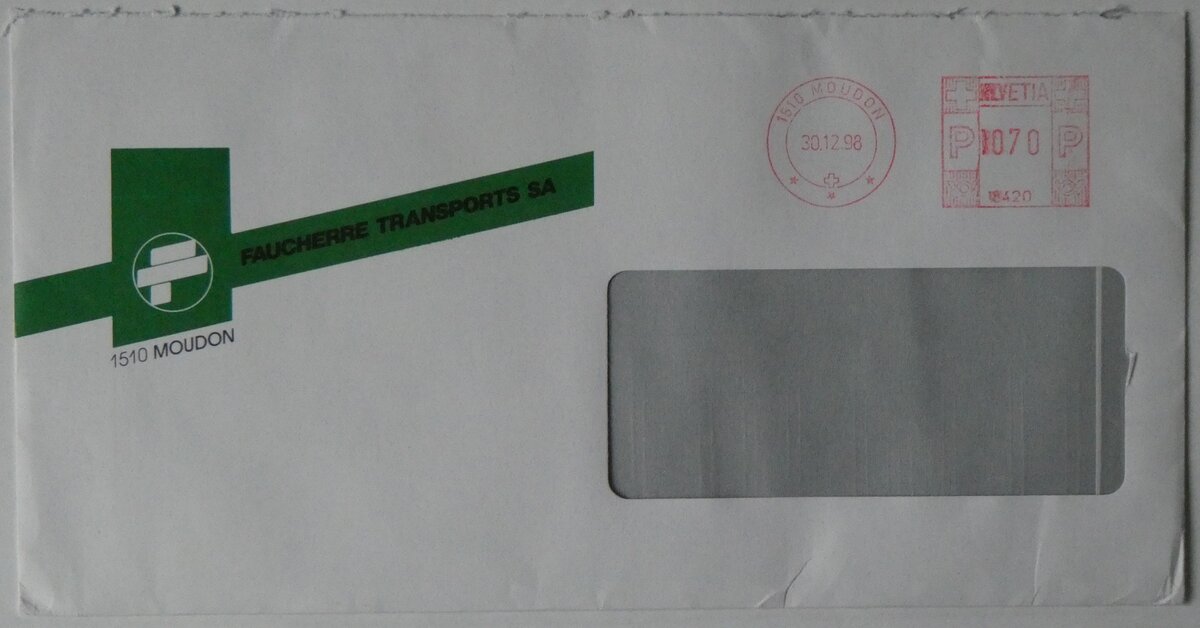 (262'290) - Faucherre-Briefumschlag vom 30. Dezember 1998 am 12. Mai 2024 in Thun