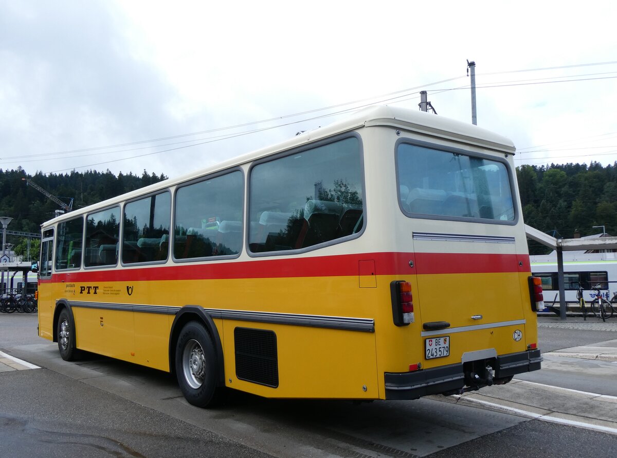 (265'915) - Krummenacher, Zillis - Nr. 74/BE 243'579 - Saurer/R&J (ex AVG Meiringen Nr. 74/PID 10'683; ex PostAuto Berner Oberland; ex P 24'357) am 18. August 2024 beim Bahnhof Langnau