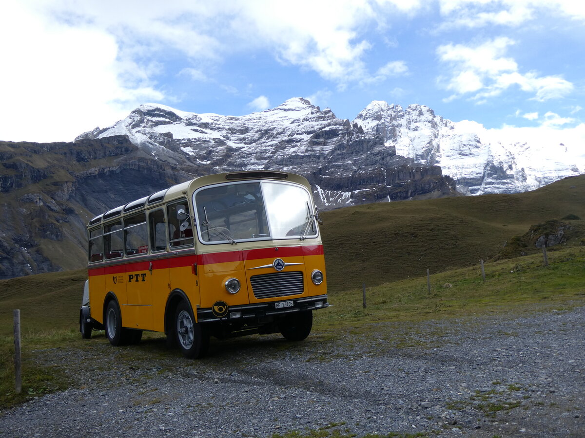 (268'102) - Schmid, Thrishaus - Nr. 9/BE 26'105 - Saurer/R&J (ex Geiger, Adelboden Nr. 9) am 12. Oktober 2024 auf dem Bundlger