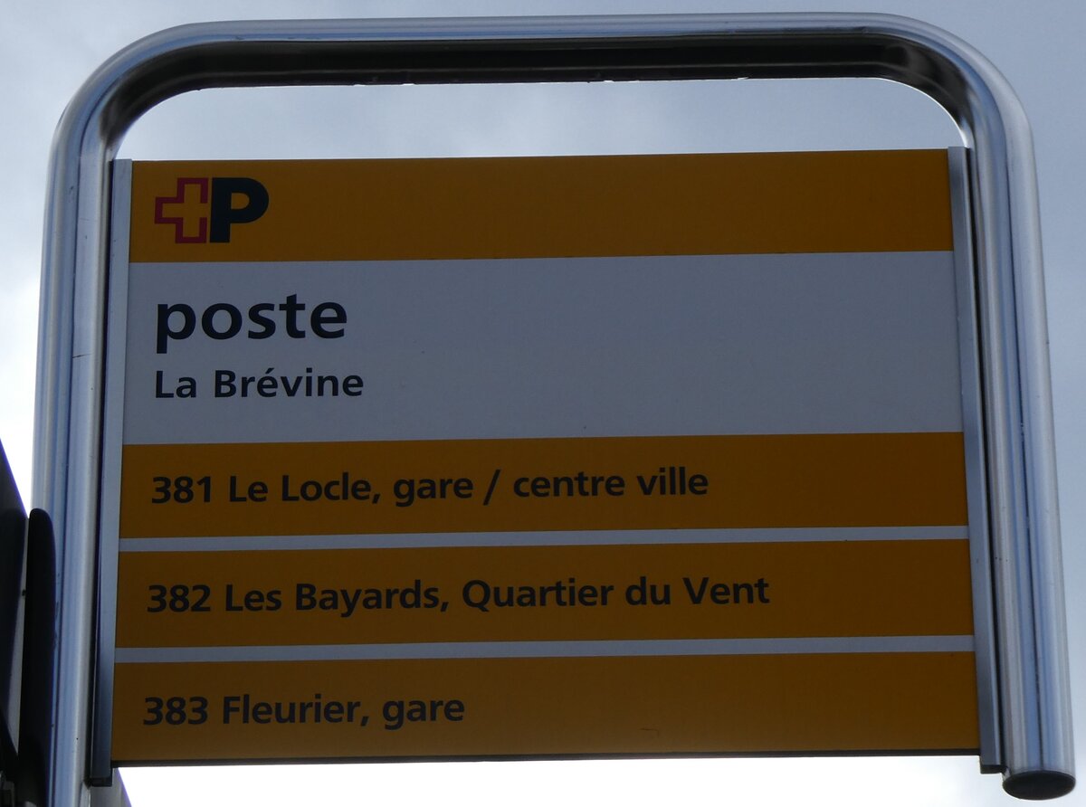 (268'404) - +P-Haltestellenschild - La Brvine, poste - am 24. Oktober 2024