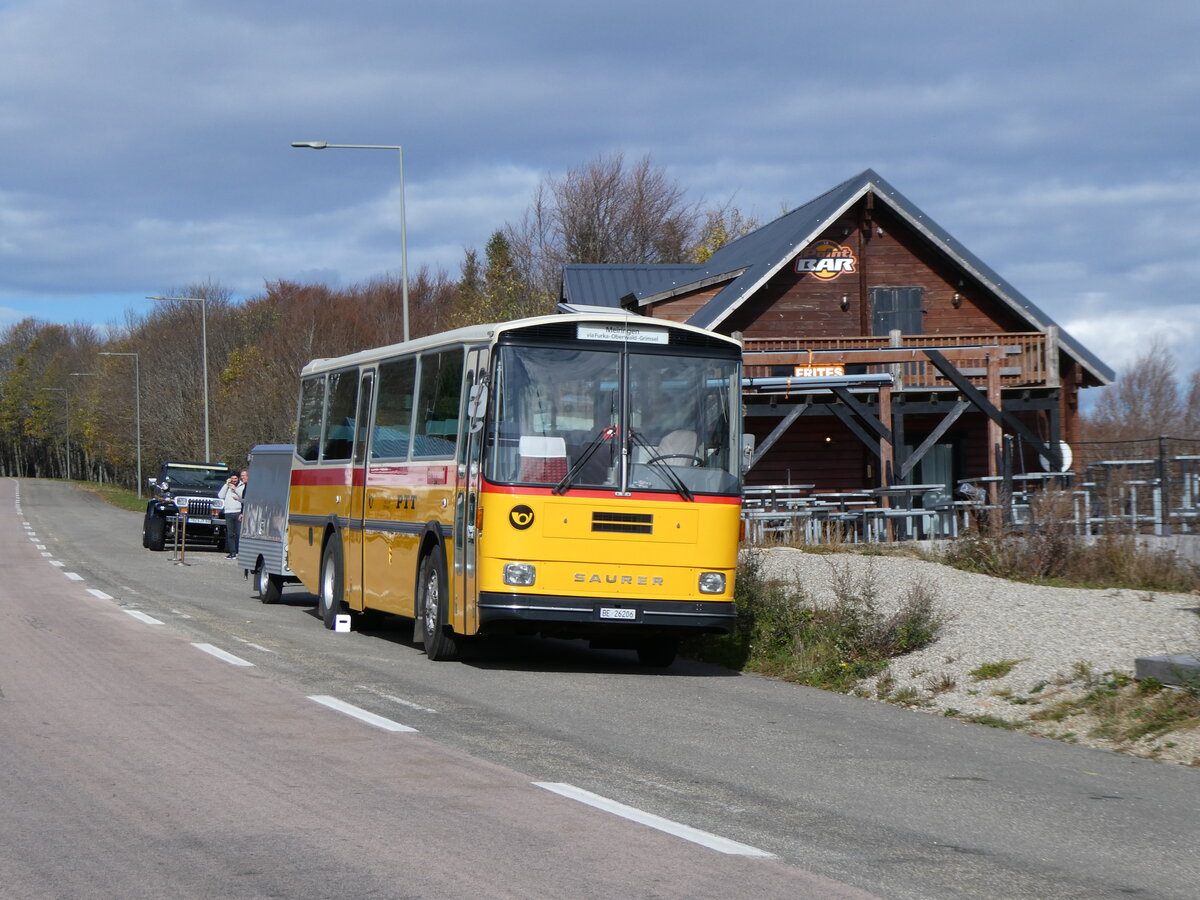 (268'771) - Aus der Schweiz: Schmid, Thrishaus - BE 26'206 - Saurer/Tscher (ex P 24'244) am 27. Oktober 2024 in Linthal, Station du Markstein