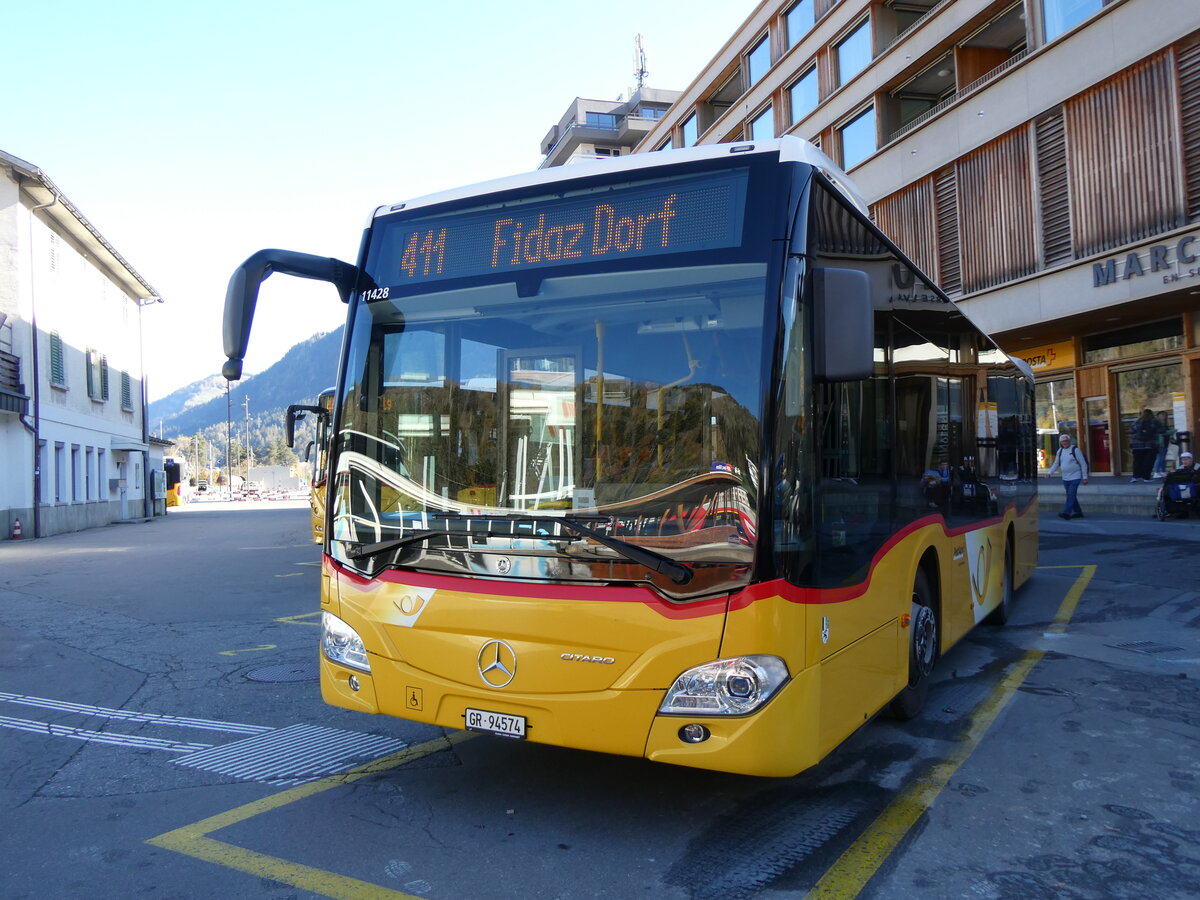 (268'822) - PostAuto Graubnden - GR 94'574/PID 11'428 - Mercedes (ex Nr. 19; ex Fontana, Ilanz Nr. 19) am 29. Oktober 2024 beim Bahnhof Ilanz