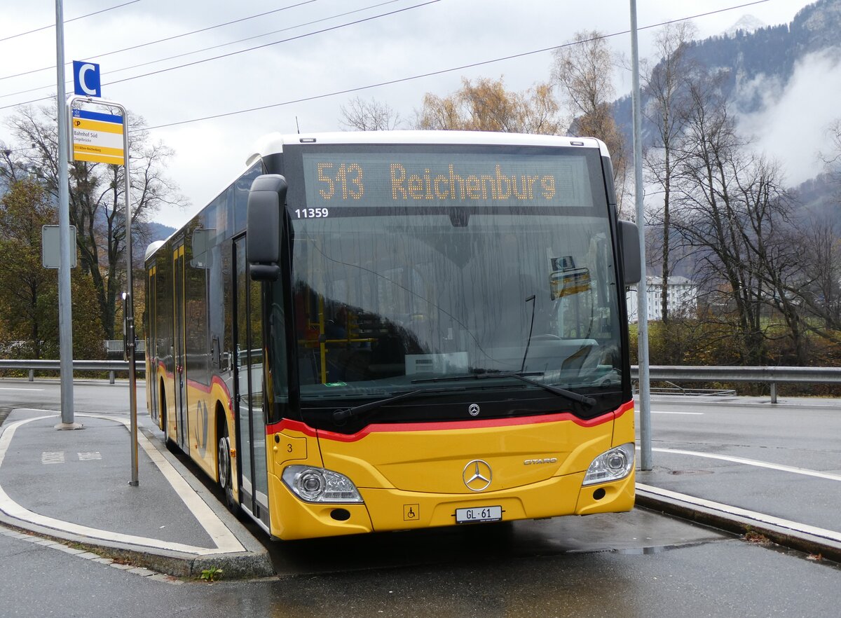 (269'254) - Niederer, Filzbach - Nr. 3/GL 61/PID 11'359 - Mercedes am 19. November 2024 beim Bahnhof Ziegelbrcke