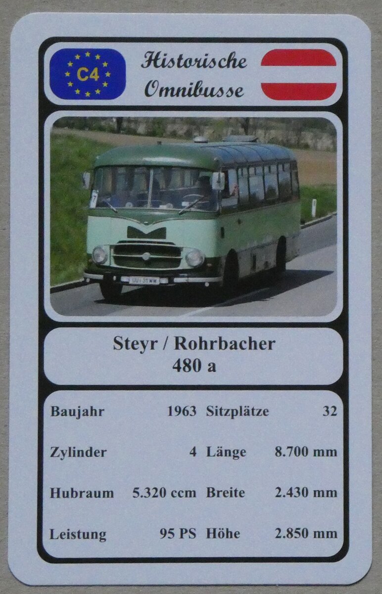 (269'570) - Quartett-Spielkarte mit Steyr / Rohrbacher 480 a von 1963 am 1. Dezember 2024 in Thun