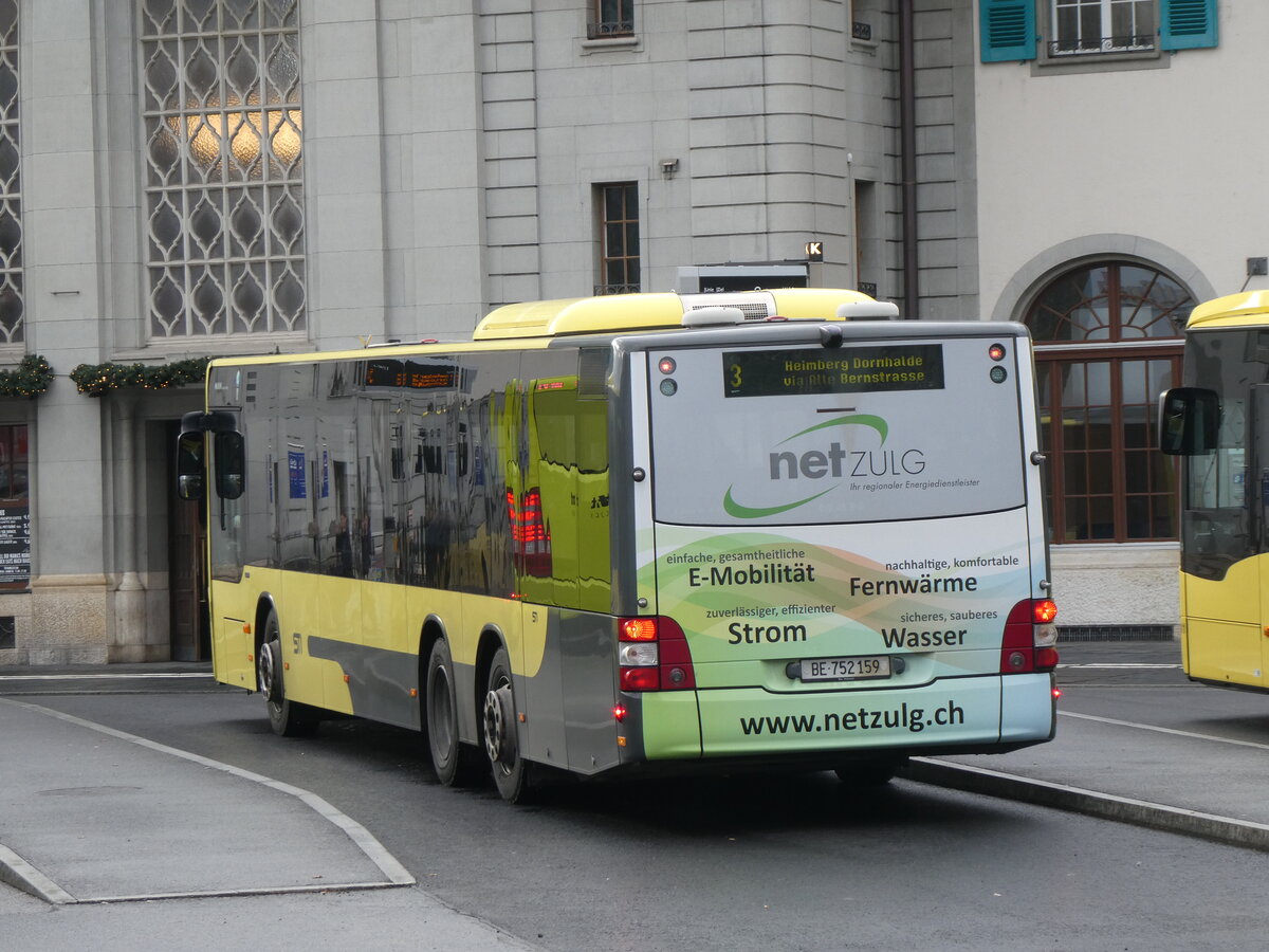 (269'587) - STI Thun - Nr. 159/BE 752'159 - MAN am 2. Dezember 2024 beim Bahnhof Thun